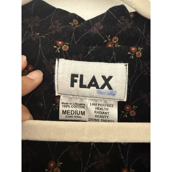 Flax Women's Black Floral print Corduroy Button Down Top Size Medium Bohemian - Picture 4 of 5